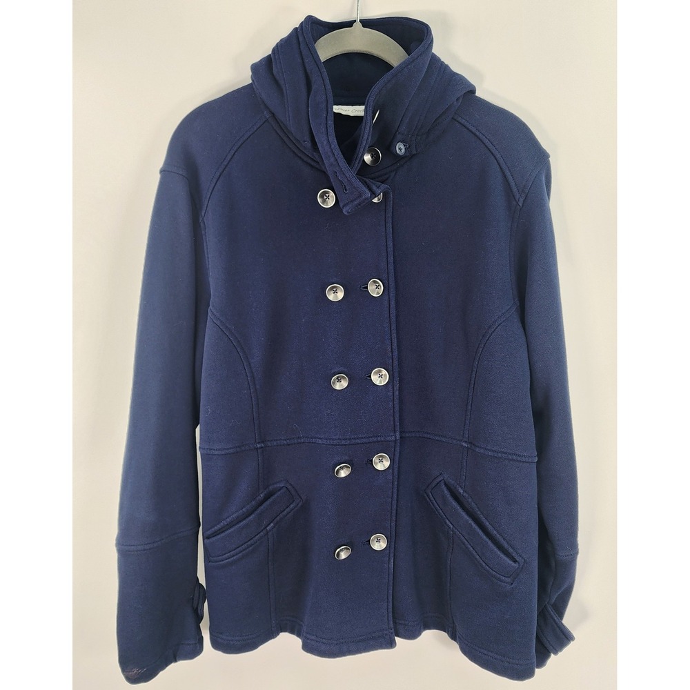 Coldwater Creek Peacoat Women's XL Double Breasted Navy Diagonal Pockets